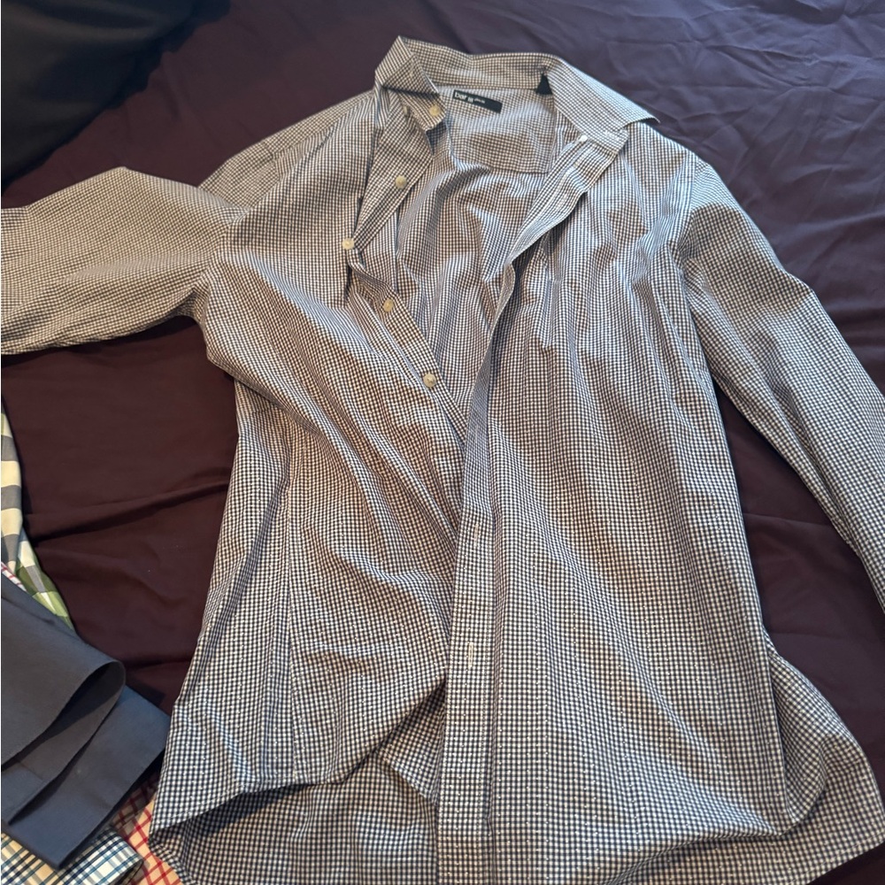 Bar III Navy and White Checkered Slim Fit Shirt